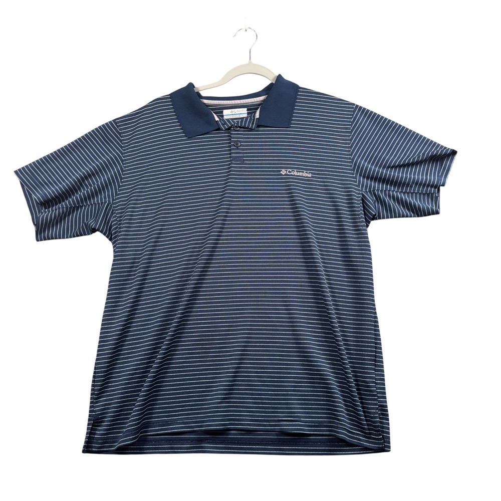Columbia Polo‎ Shirt Mens XL Blue Striped Short Sleeve Outdoor Performance